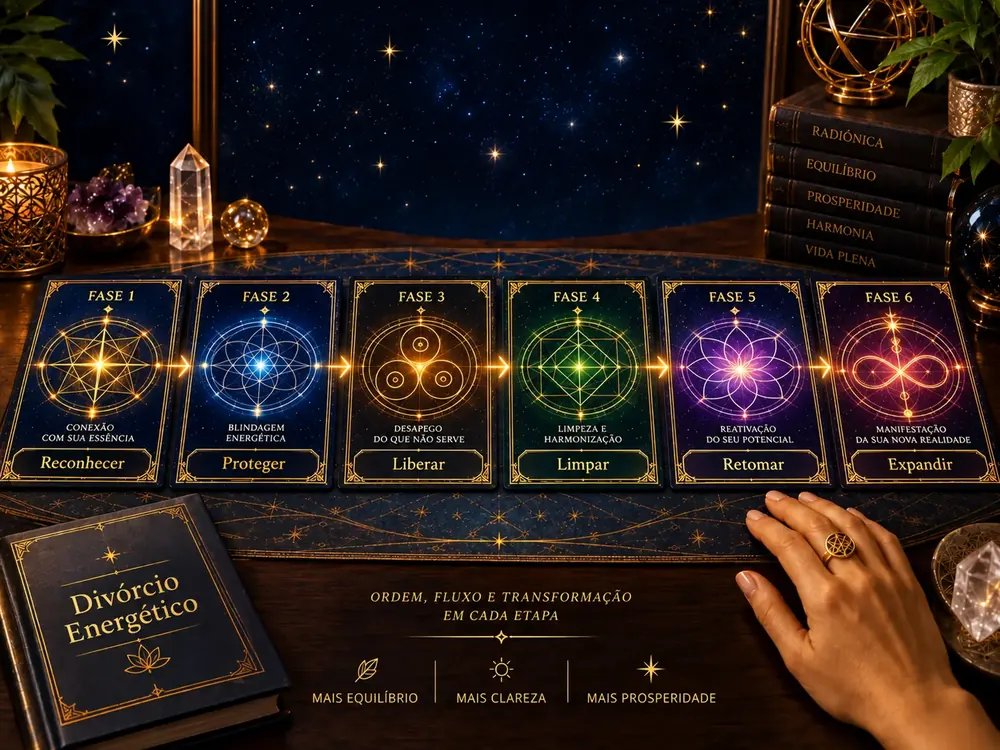 Baralho de 6 cartas místicas, uma para cada fase do protocolo